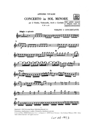 Concerto in sol minore F. 4 n° 8 - Set - VIVALDI - Partition